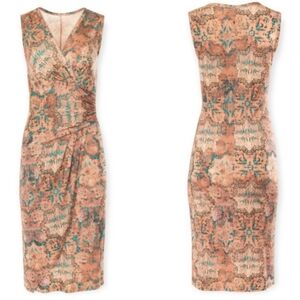 Peruvian Connection Halcyon Faux Wrap Dress Abstract Midi Boho Coastal Medium